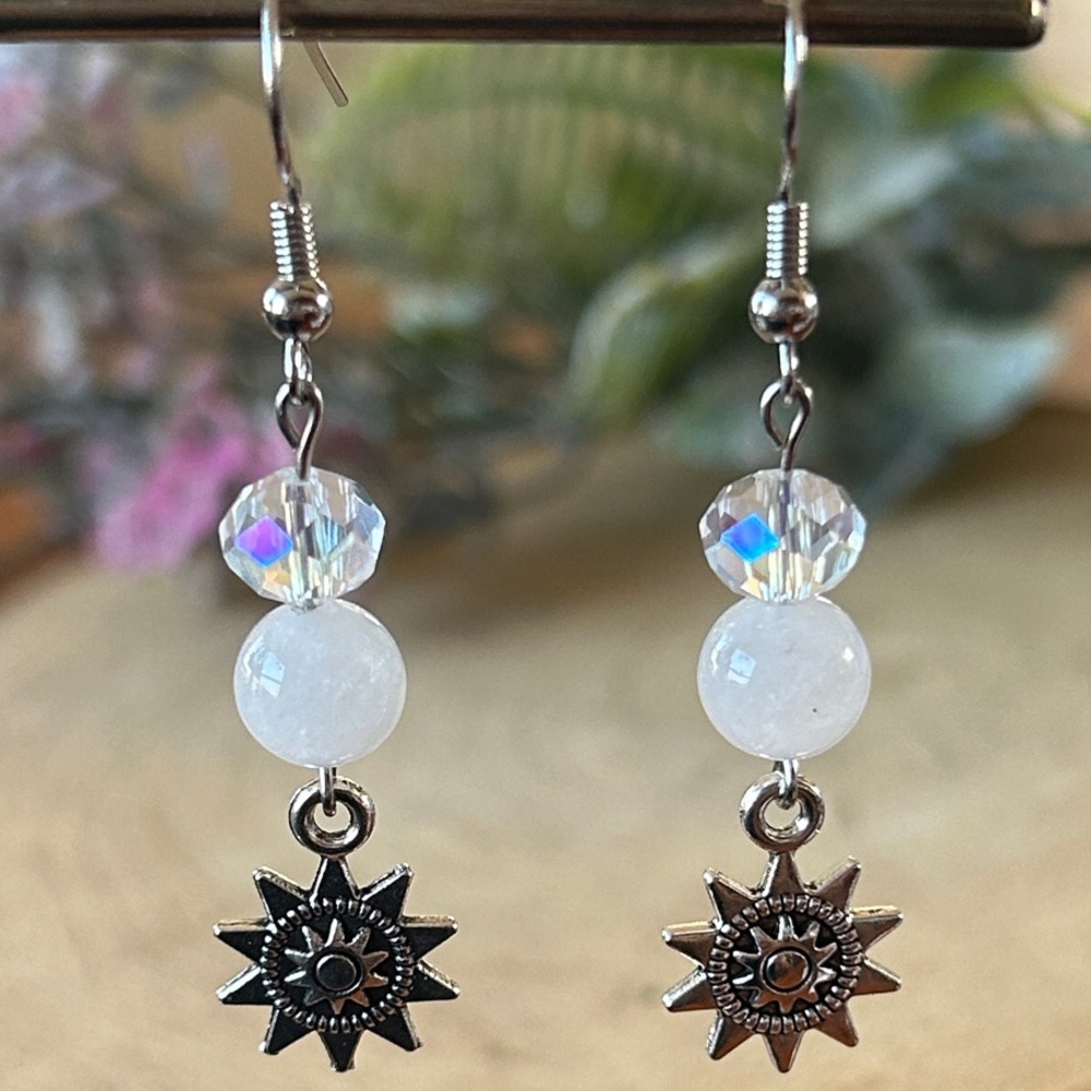 Handmade Moonstone + Crystal Dangle Earrings